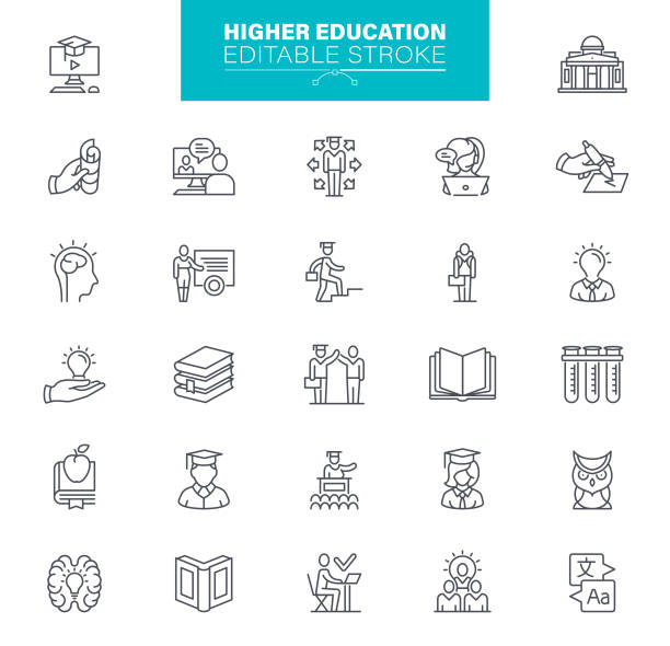 ilustrações de stock, clip art, desenhos animados e ícones de higher education icons editable stroke - lifestyles student university graduation