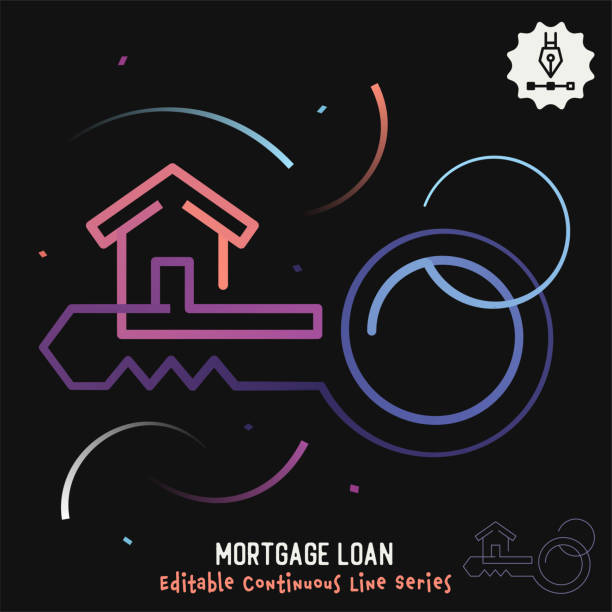 ilustrações de stock, clip art, desenhos animados e ícones de mortgage loan editable line illustration - key mortgage house housing development