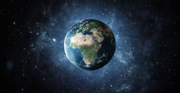 planet earth from the space at night - planeta imagens e fotografias de stock