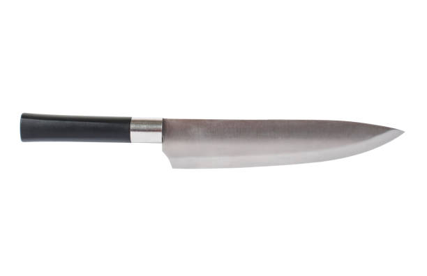 nuovo coltello da cucina professionale. chef. isolato su bianco - blade steel shiny contemporary foto e immagini stock