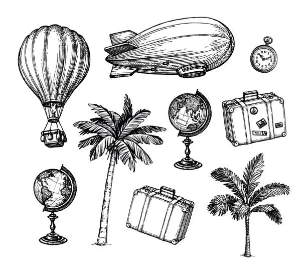 Vector illustration of Vintage travel set.