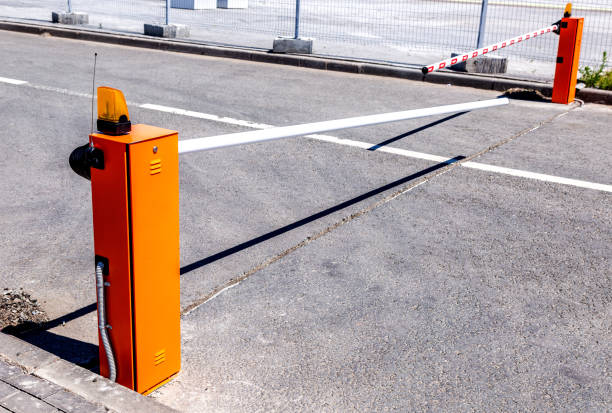 istock Automatic rising arm barrier for entry or stop traffic 1282129951