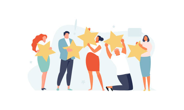 Users customers with stars rating Satisfied customer people with stars rating. Feedback and feedback vector illustration suitable upper stock illustrations