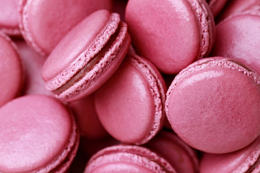 French macaron Strawberry flavor In a baker