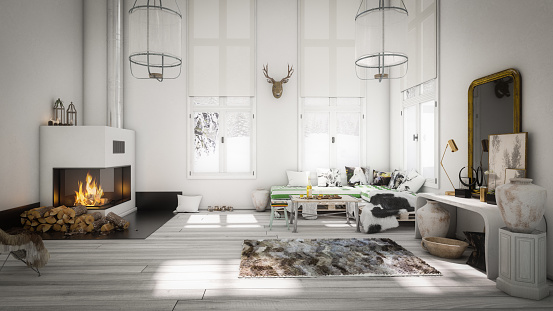 Digitally generated warm and cozy Scandinavian style home interior design.

The scene was rendered with photorealistic shaders and lighting in Autodesk® 3ds Max 2020 with V-Ray 5 with some post-production added.