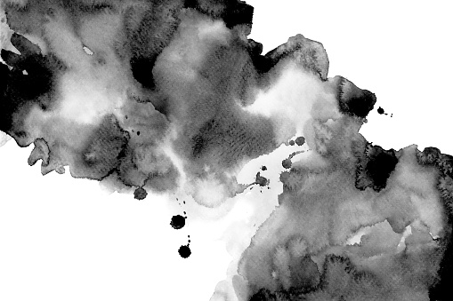 Black color brush stroke by Watercolor hand painting and splash abstract texture on white paper Background