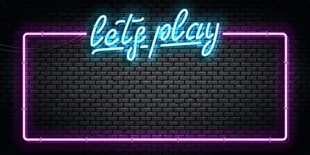 Vector illustration of Vector realistic isolated neon sign of Let's Play frame logo for template decoration and covering. Concept of gaming.