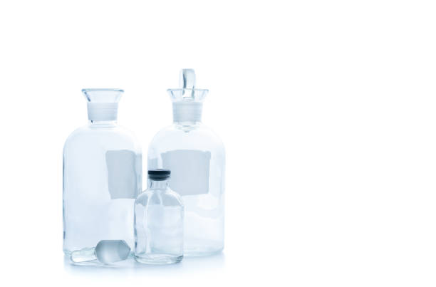 B.O.D bottle use for collected water sample to  analyze the water quality isolated on white background, Chemical laboratory glassware and Scientific equipment concept