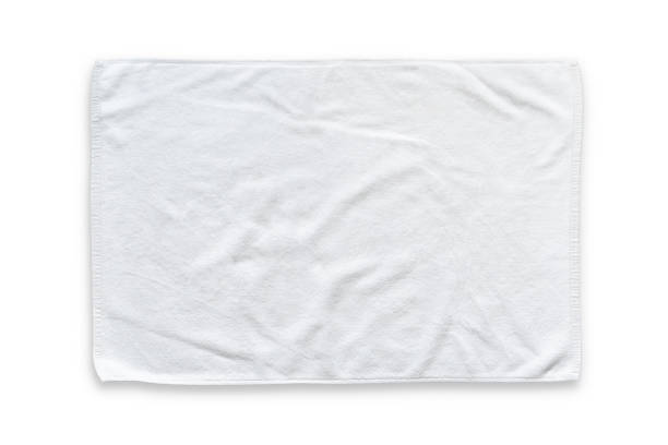 white cotton towel mock up template fabric wiper isolated on white background with clipping path, flat lay top view - pano da cozinha imagens e fotografias de stock