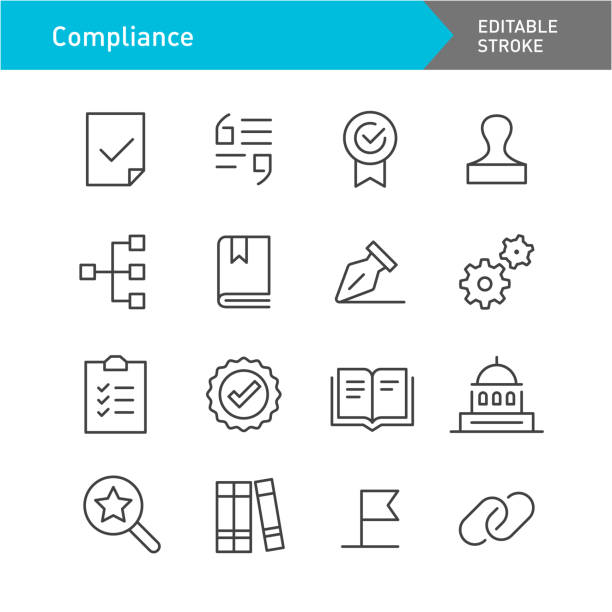 ikony zgodności - seria wierszy - edytowalny obrys - compliance stock illustrations