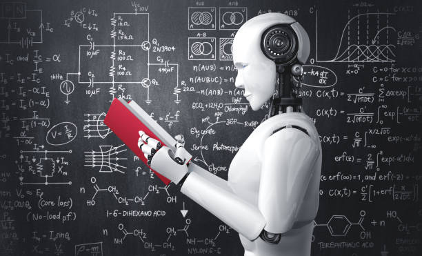 istock 3D illustration of robot humanoid reading book and solving math 1282142274