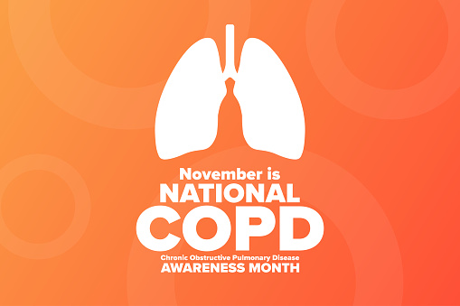 National COPD Awareness Month. Chronic Obstructive Pulmonary Disease. November. Holiday concept. Template for background, banner, card, poster with text inscription. Vector EPS10 illustration
