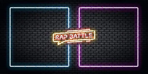 Vector illustration of Vector realistic isolated neon sign of Rap Battle frames logo for template decoration and covering.