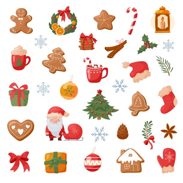 ilustrações de stock, clip art, desenhos animados e ícones de christmas set - christmas holiday vacations candy cane