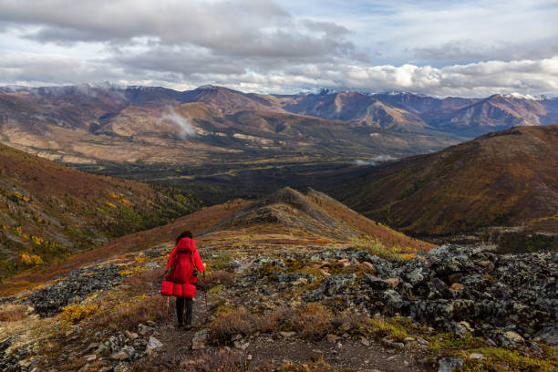 istock Woman Backpacking in Scenic Mountain Landscape 1282144292