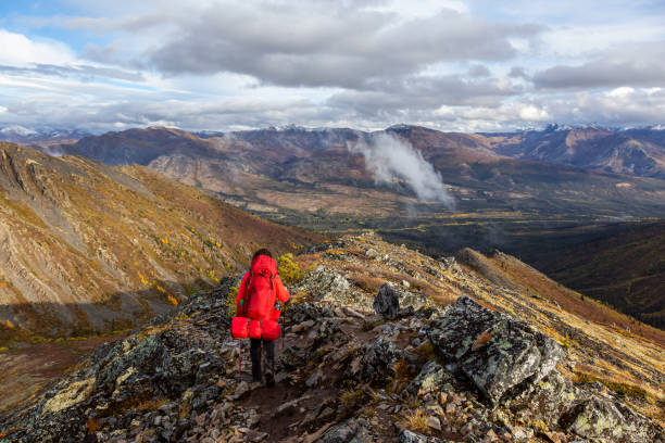 istock Woman Backpacking in Scenic Mountain Landscape 1282144317