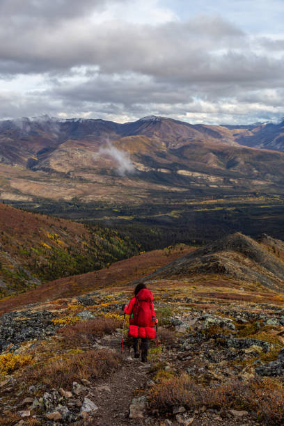 istock Woman Backpacking in Scenic Mountain Landscape 1282144319