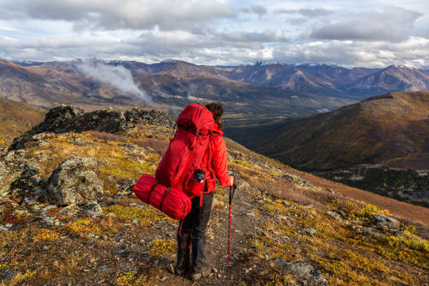 istock Woman Backpacking in Scenic Mountain Landscape 1282144361