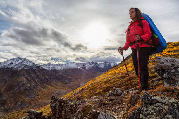 istock Woman Backpacking in Scenic Mountain Landscape 1282144506