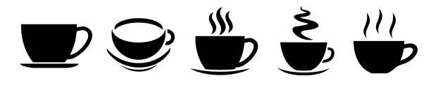 セットコーヒーカップ、コーヒーアイコンサインコレクションのエレガントなカップ - ストックベクトル - steam black coffee heat drink点のイラスト素材／クリップアート素材／マンガ素材／アイコン素材