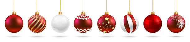 istock Set red Christmas ball and transparent glass with snow effect isolated on white background. Collection different Christmas ball template. New year toy decoration - stock vector 1282153094