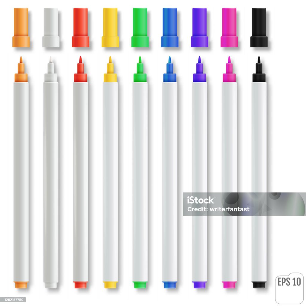Felt Tip Pens Colorful Marker Pens Set Stock Illustration - Download Image  Now - Advice, Black Color, Blue - iStock