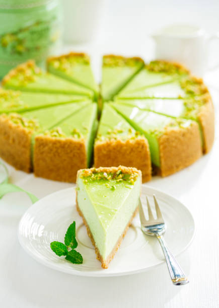 istock Pistachio Cheesecake. Homemade baking. Selective focus 1282158199