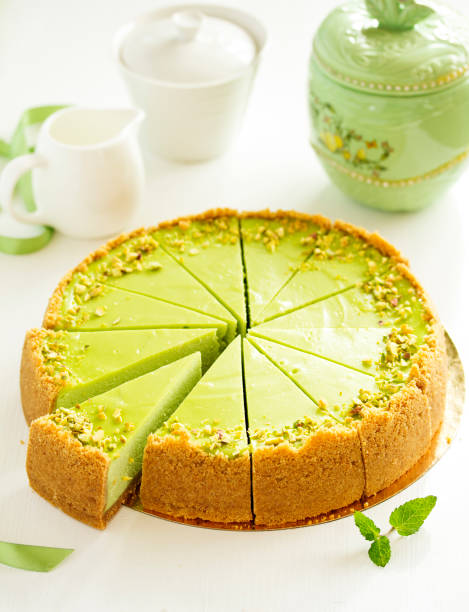 istock Pistachio Cheesecake. Homemade baking. Selective focus 1282158305