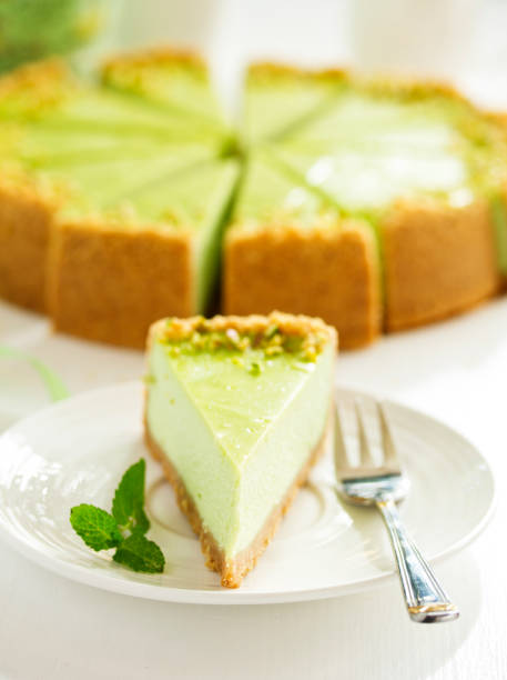 istock Pistachio Cheesecake. Homemade baking. Selective focus 1282158356