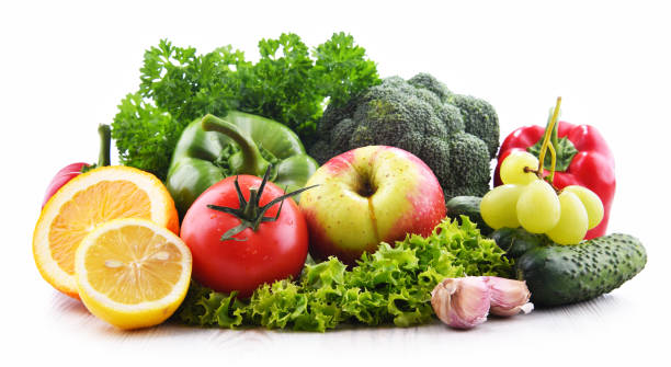 istock Composition with fresh vegetables and fruits isolated on white 1282159161