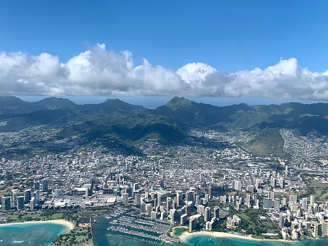 While taking off in a plane, I was able to catch aerial views of Oahu, Hawaii