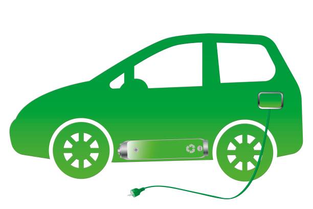 istock Green electric car with battery and charging cable isolated on white background 1282160451
