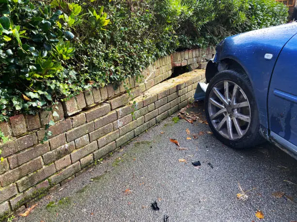 Photo of Car crashed into a brick wall