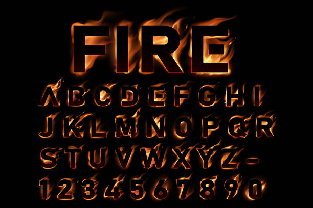 Fire alphabet on black background Fire alphabet on black background in vector natural phenomenon stock illustrations