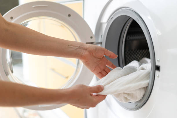istock Modern washing machine equipment stands at home 1282168936