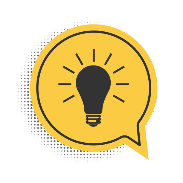 istock Black Light bulb with rays shine icon isolated on white background. Energy and idea symbol. Lamp electric. Yellow speech bubble symbol. Vector 1282170286
