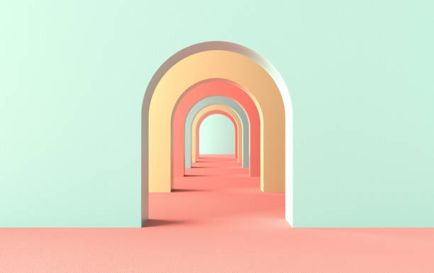 istock 3d rendering. Arch hallway simple geometric background, architectural corridor, portal, arch columns inside empty wall. Modern minimal concept 1282174264