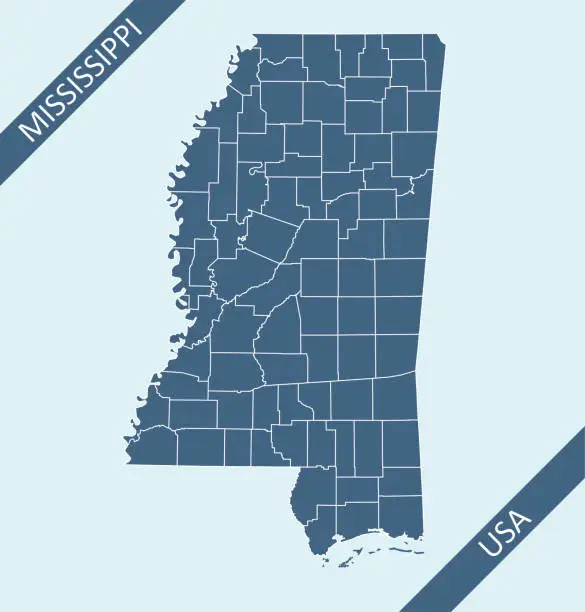 Vector illustration of Counties map of Mississippi