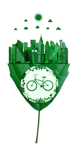 istock A bicycle with cutting green leaf in the smart city. 1282176921