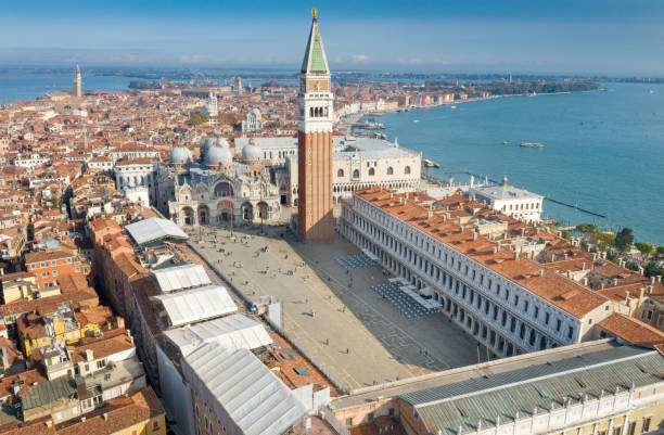 Piazza and Basilica di San Marco, Venezia, Italy Aerial of the famous Piazza and Basilica di San Marco, Venice, Italy st marks square photos stock pictures, royalty-free photos & images