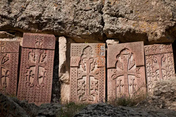 Khachkars of Geghard. Armenian shrines