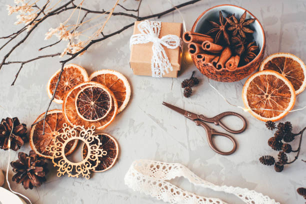 Home christmas decor, winter or autumn mood.