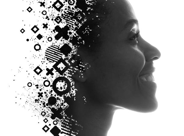 Artwork created by combining a portrait with digital graphics