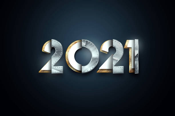 istock Metallic Abstract Numbers 2021, Happy New Year. Elegant design on a dark background. Typography for 2021, New Years Celebration, Poster Design. 3D illustration. 1282185643