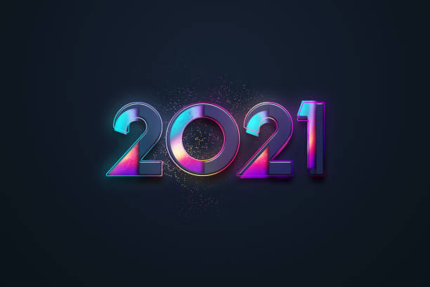 istock Neon Abstract Numbers 2021, Happy New Year. Elegant multicolored design on a dark background. Typography for 2021, New Years Celebration, Poster Design. 3D illustration. 1282185681