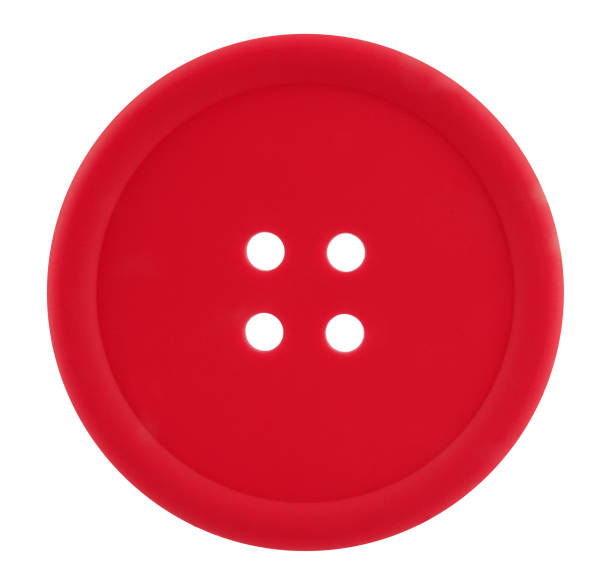 классическая круглая красная кнопка с четырьмя отверстиями, изолированными на белом фоне - red buttons стоковые фото и изображения