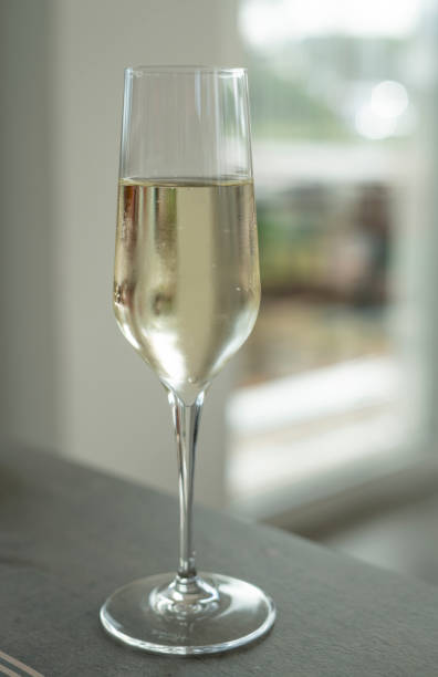 glass with prosecco wine in a restaurant