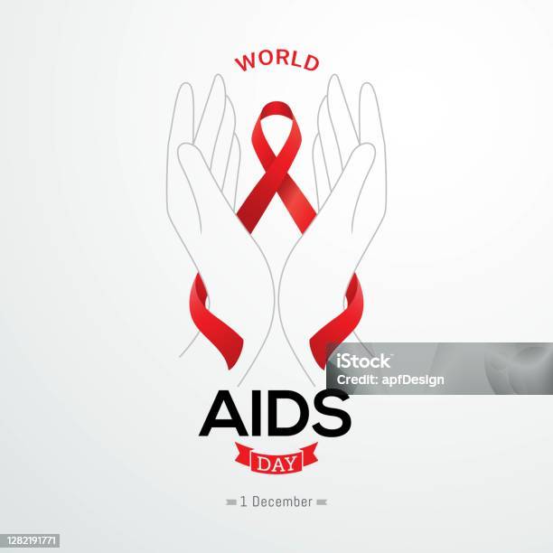 Всемирный День Помощи Баннер Красная Лента Осведомленности Вектор Иллюстрации — стоковая векторная графика и другие изображения на тему СПИД