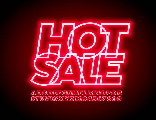 istock Vector trendy promo banner Hot Sale with Neon Alphabet Letters and Numbers 1282192432