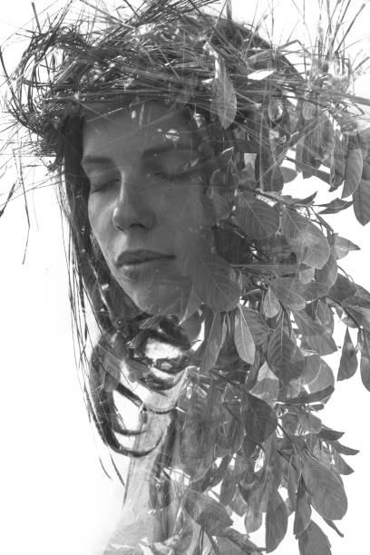 istock Young woman double exposure portrait with leaves 1282192542